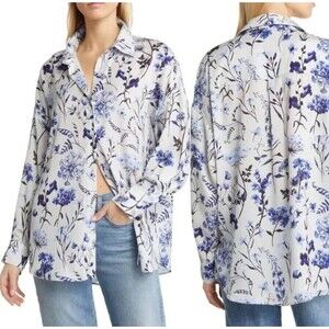 Favorite Daughter The Smooth Ex Boyfriend Button Up Shirt Size S Floral Blue NWT